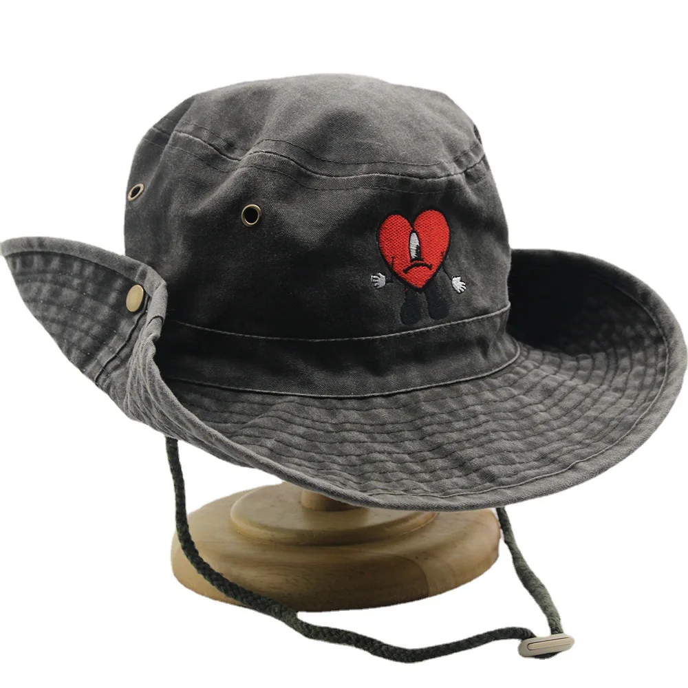 Fisherman Hat Unisex Cotton Foldable Embroidered Basin For Women Autumn and Winter Men Tide Bad Bunny