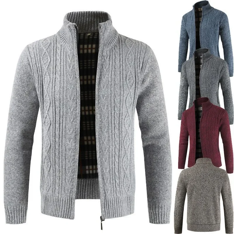 

Мужской утепленный вязаный свитер, утепленный кардиган с воротником-стойкой, пальто для весны и осени 2023
