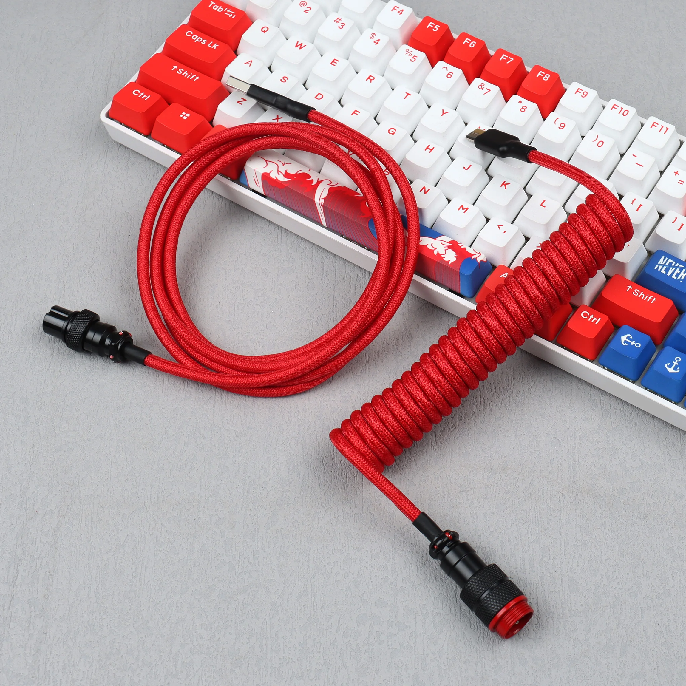 【LANO】핑크색 Type-C-USB 코일 케이블 키보드 분리형 금속 에비에이터 게임용 키보드 데스크탑 컴퓨터용 이중 슬리브 와이어