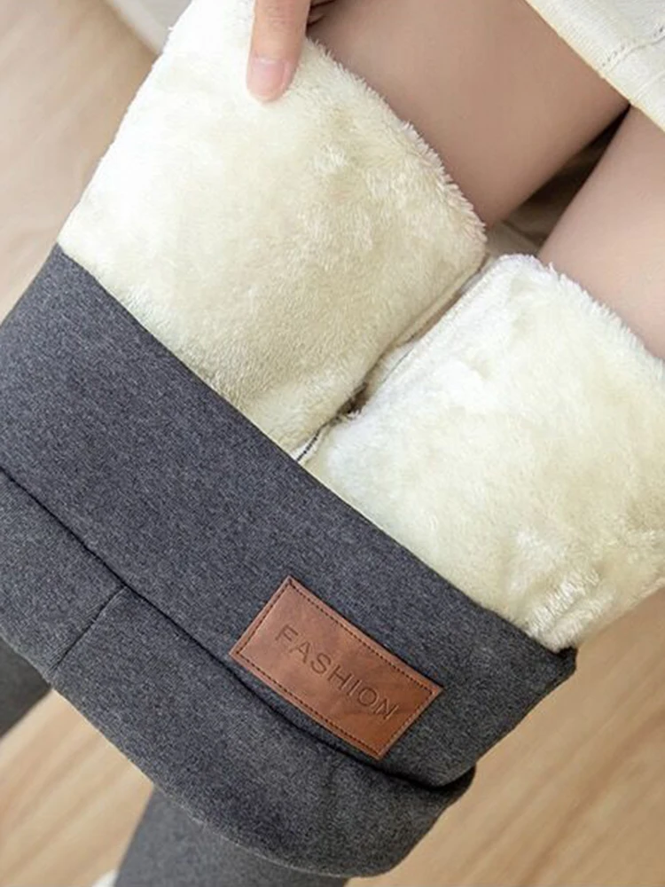 

CUAHKCI New Black Gray Cashmere LeggingsWinter Leggins Mujer Pencil Pants Thick Velvet Skinny Women High Waist Push Up Jeggings