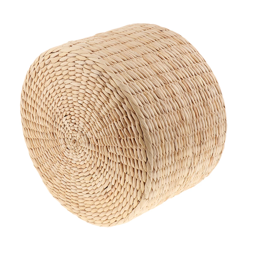자연 밀짚 라운드 Pouf 다다미 앉아 쿠션 바닥 매트 Pouf 순수한 손으로 짠 거실 예배 명상 쿠션 바닥 좌석