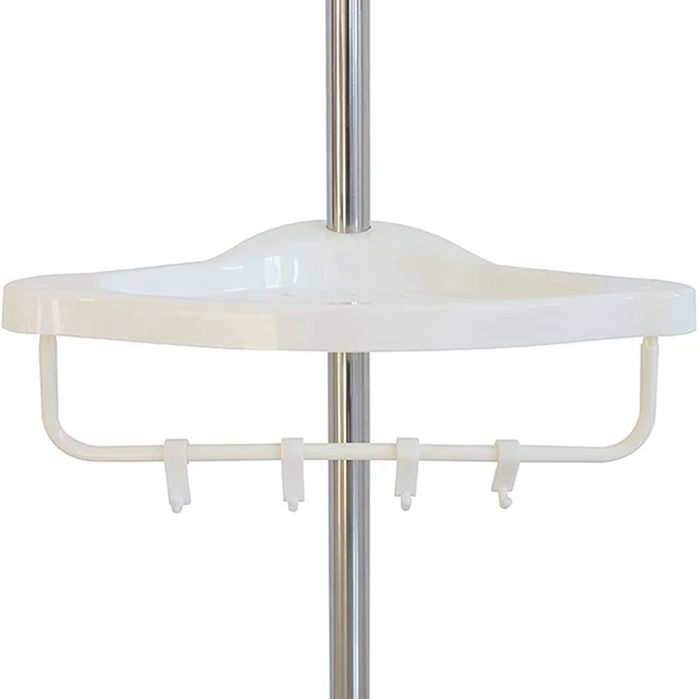 Polc Sarok Fürdőszoba Szervező Kosarak Műanyag Zuhany Sarokállvány Padlóig A Mennyezetig Feszítő Pólus Zuhanyzó - Image 6