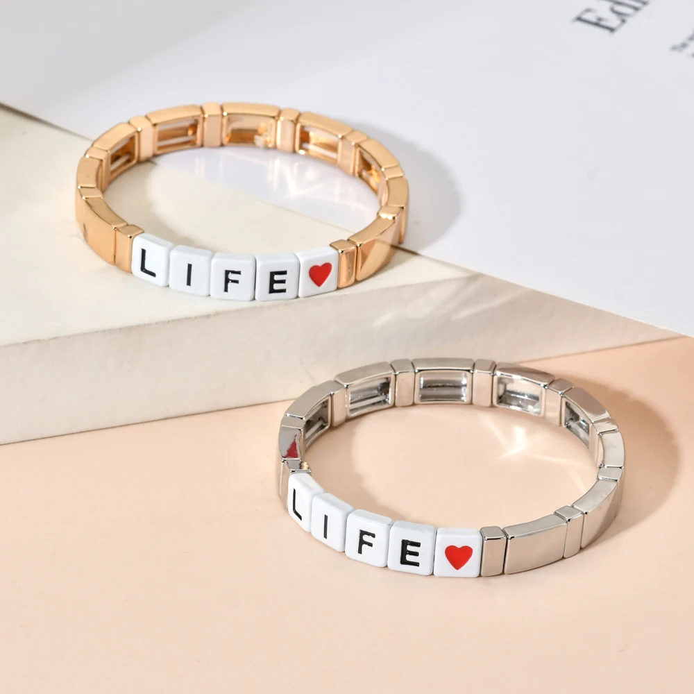 ZMZY New Encourage Enamel Stretch Tile Bracelets For Women