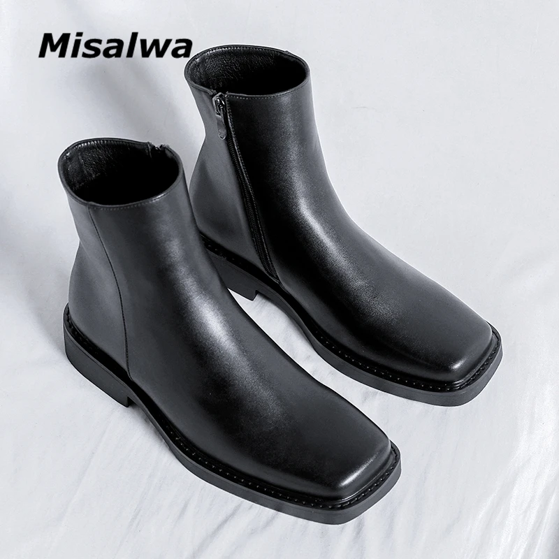 Black Boots Men Square Toe Formal Square Shoes Men Men's Square Toe