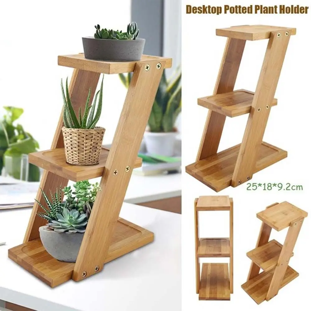 

3 Tiers Plant Succulent Plant Pots Gardening Bamboo Wood Holder Flower Pot Rack Planter Stand Flower Pot Holder