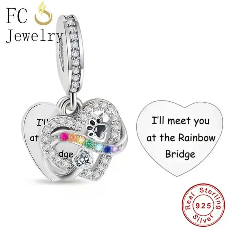 FC Jewelry Fit Original Charm Bracelet 925 Sterling Silver I Will Meet You At The Rainbow Bridge Bead For Making Women Berloque 2