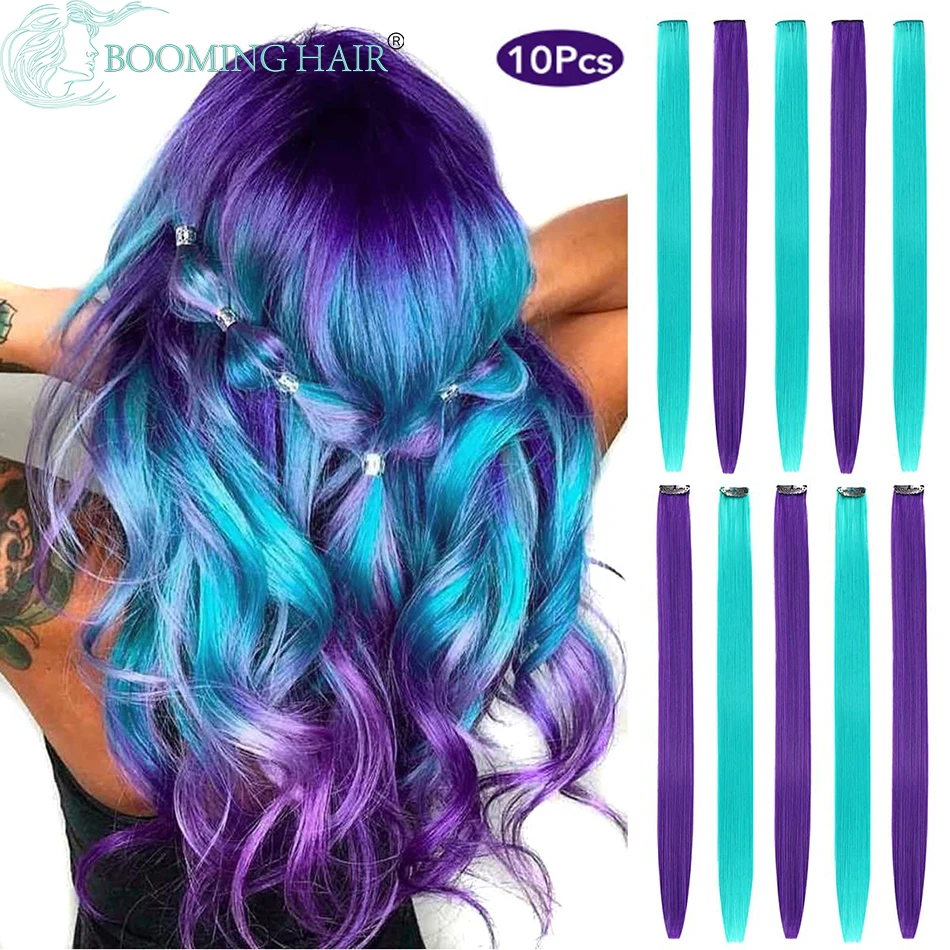 Blue Purple Hair Extensions Clip in for Bright Vibrant Neon Hair Extensions  Fairy Hairpieces Long Straight Color Hair Extensions - AliExpress