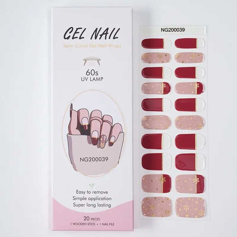 20Tips Solid Color Semi-cured Gel Nail Wraps Sticker French Full Cover Nail Gel Polish Decals Manicure UV Lamp Needed 3