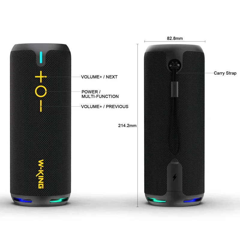 W-King-ポータブルワイヤレスBluetoothスピーカー,rgbライト付き