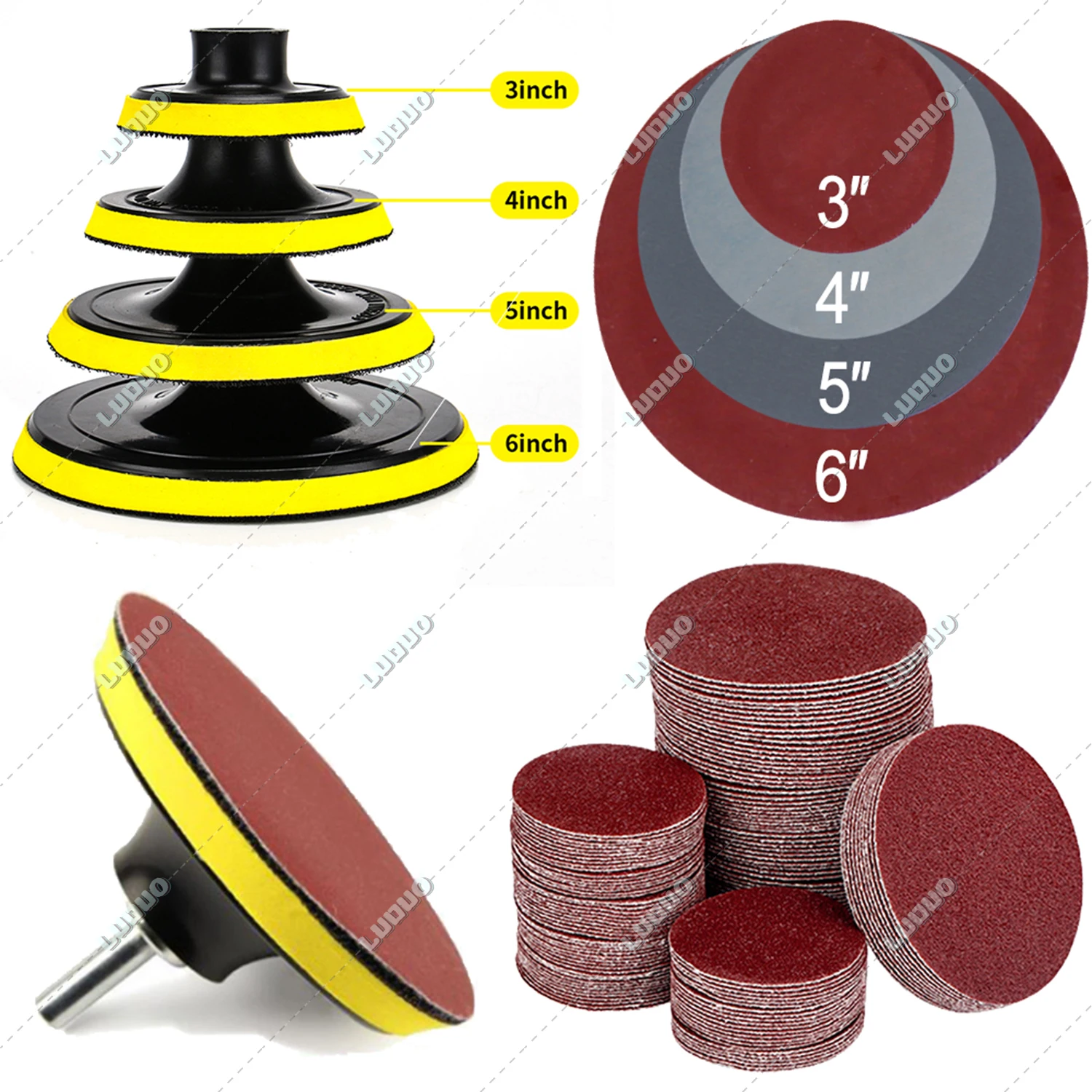 3/4/5/6 Inch Sanding Discs Pad Abrasive Polish Wheel Wood Sanding Paper Set Car Headlight Repair Polishing Restoration Sandpaper