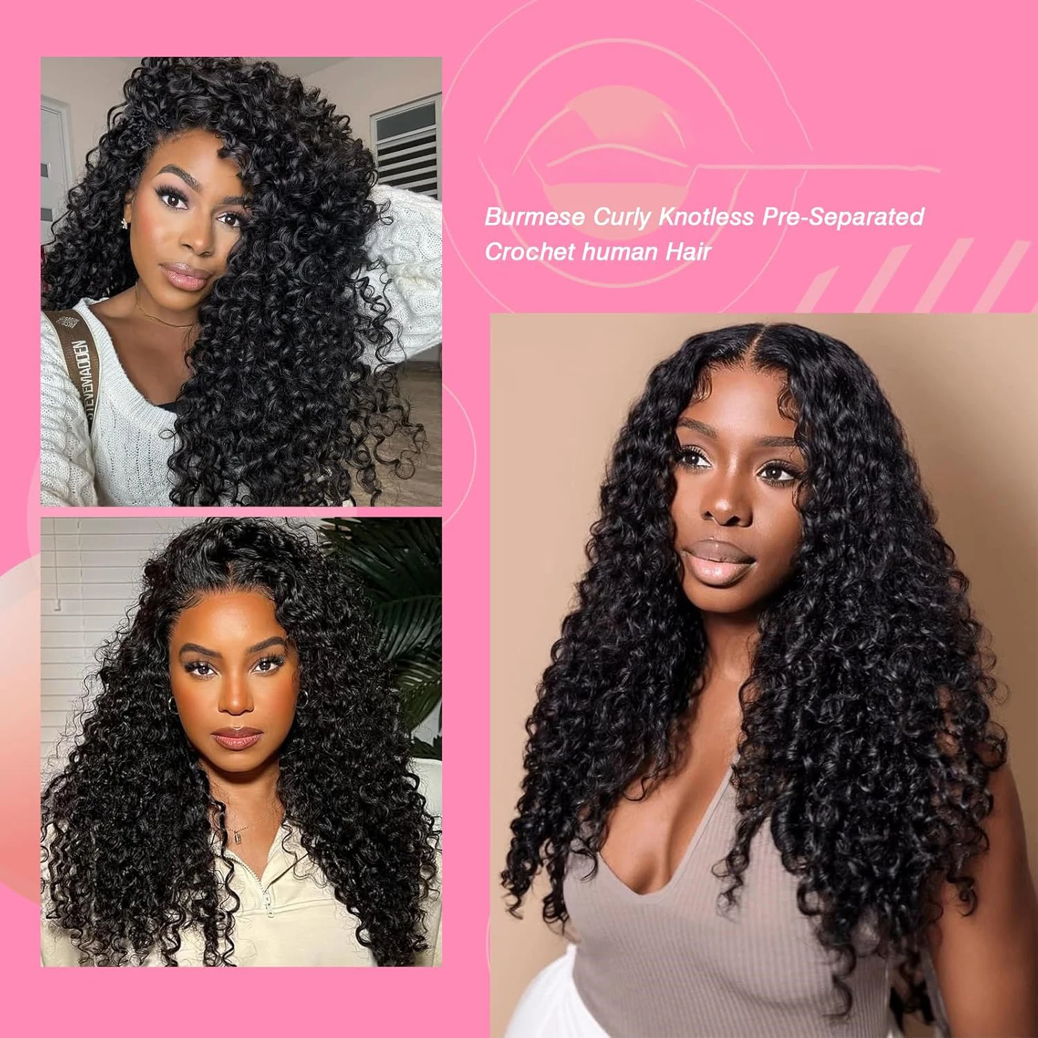 Burmese Curly Crochet Human Hair Pre Looped Deep Wave Human Hair Crochet Miracle Knots Feathered Human Crochet Hair Extensions 6