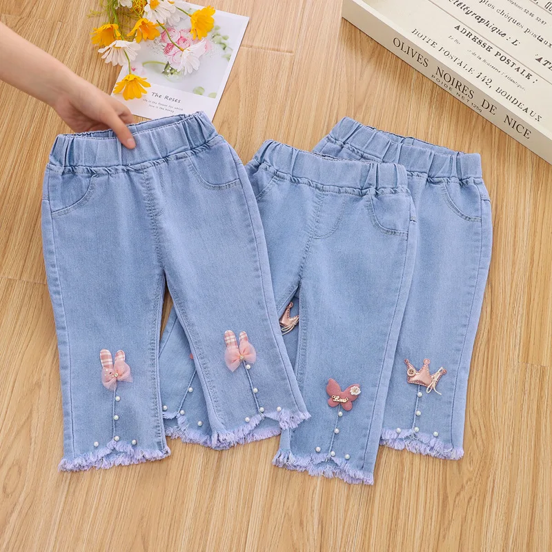 

Baby Girls Jeans Solid Color Jeans for Girls Spring Autumn Jeans Baby Girls Casual Cropped Flared Jeans Toddler Girls Clothes