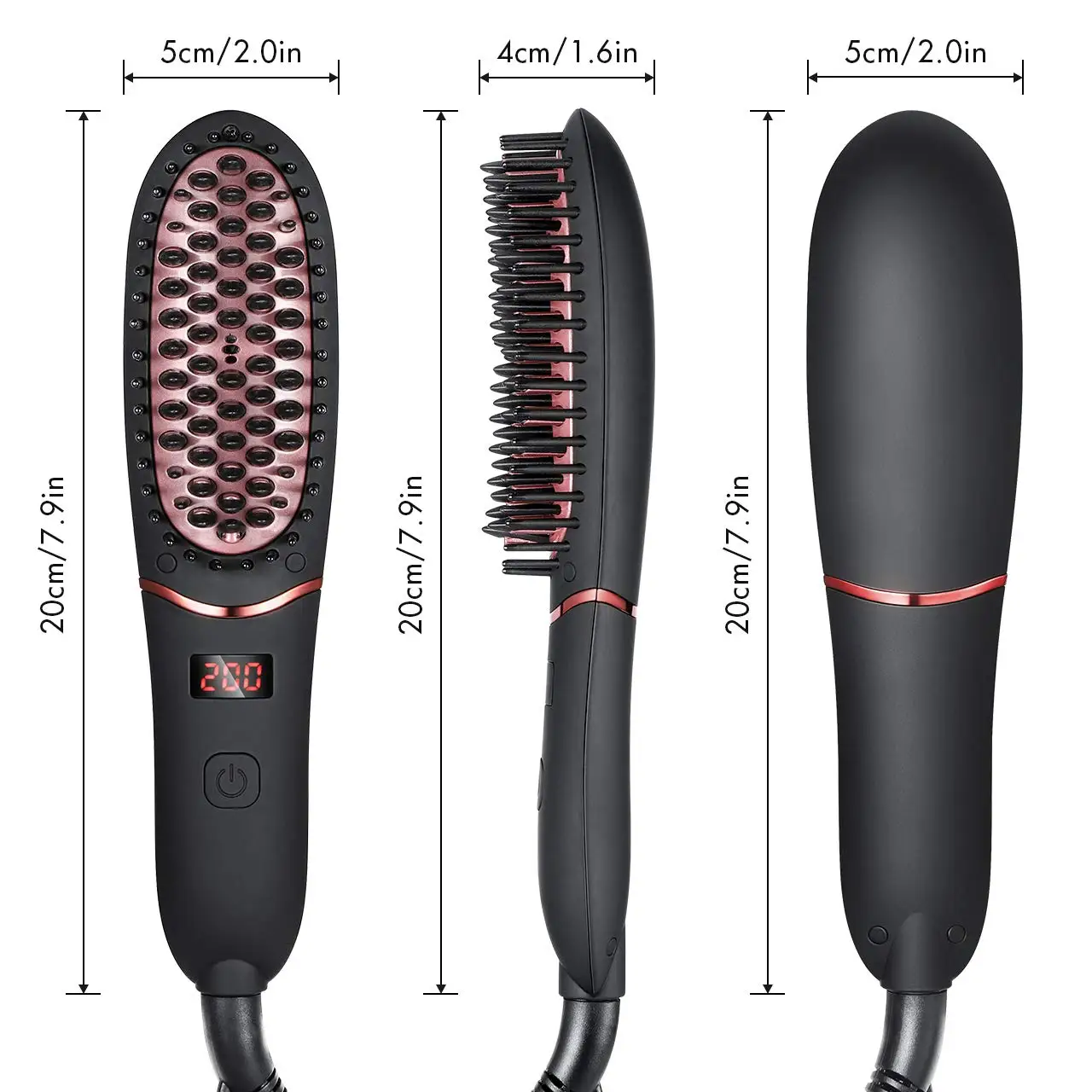 Mini Ceramic Hair Straightener Brush for Women Men Fast Heat Rechargeable Negative Ionic 5 Level Temperature Beard Hair Styler 5