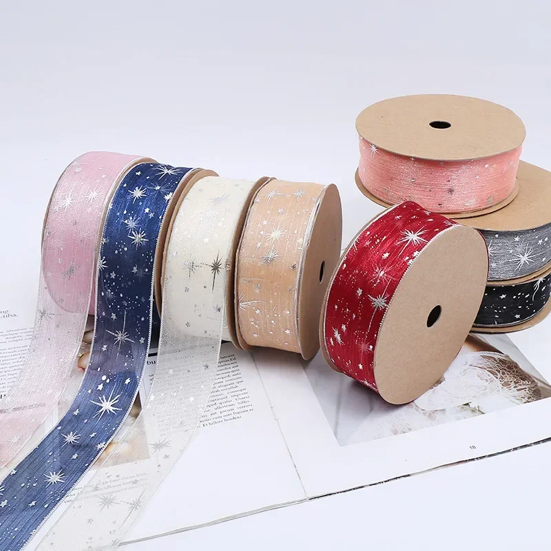 40/25 mm breites himmeliges Gazeband, Blumen-Geschenkpapier, Geschenkbox, Geschenkuchen, wunderschön verpacktes Schleifen-Tiara-Festlichband
