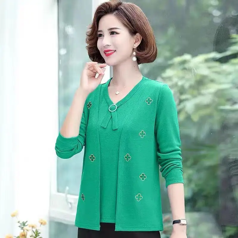 

T-Shirts Fashion Casual Elegant Fake Two Pieces Women's Clothing Patchwork Pullovers Loose Printing Straight Thin Spring Autumn