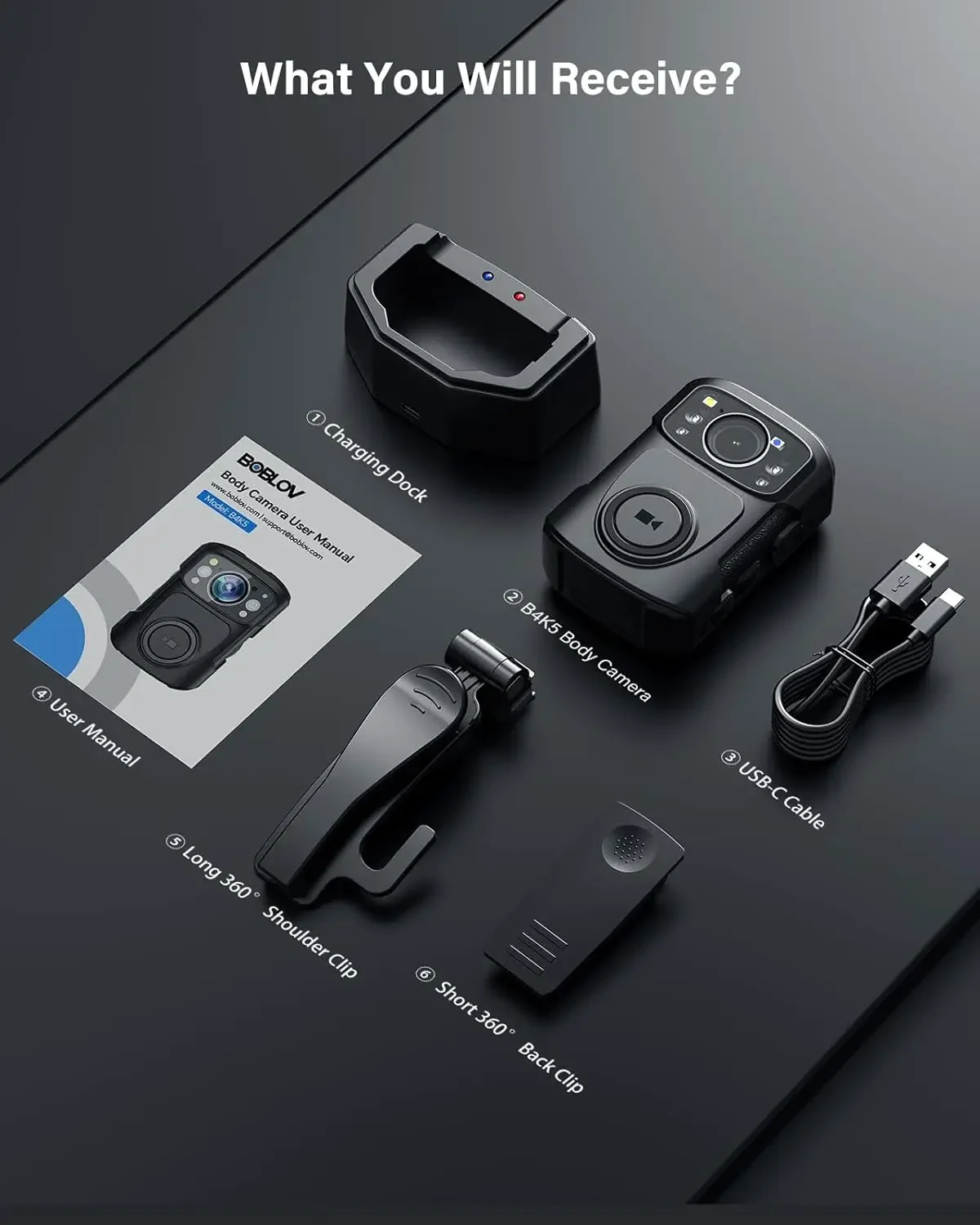 4K Body Camera IP68 GPS Bodycam 128GB & Charging Dock