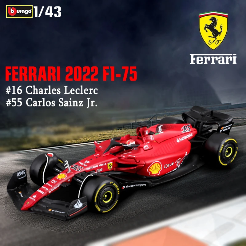 Bburago 1:43 2022 Ferrari F1-75 #16 Leclerc #55 Sainz Formula Racing Lega Diecast Model Car Collection Giocattoli Regalo B783
