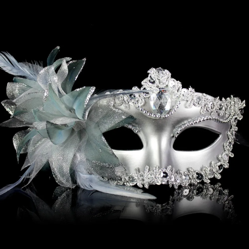 Máscara veneciana de diamante, flor de plumas de Venecia, disfraz de actuación de Carnaval de boda. 3 Máscara veneciana de diamante, flor de plumas de Venecia, disfraz de actuación de Carnaval de boda. 3