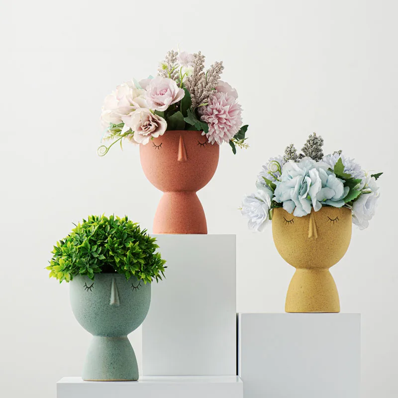 

Nordic Minimalist Human Face Ceramic Flowerpot Ornaments Living Room Bedroom Abstract Art Vase Craft Home Decoration Accessories