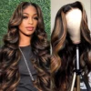 1B/30 Body Wave Highlight Wig Human Hair 30 Inch 13x4 HD Lace Frontal Wig 180 Density Natural Brazilian Hair Wig For Black Women 1