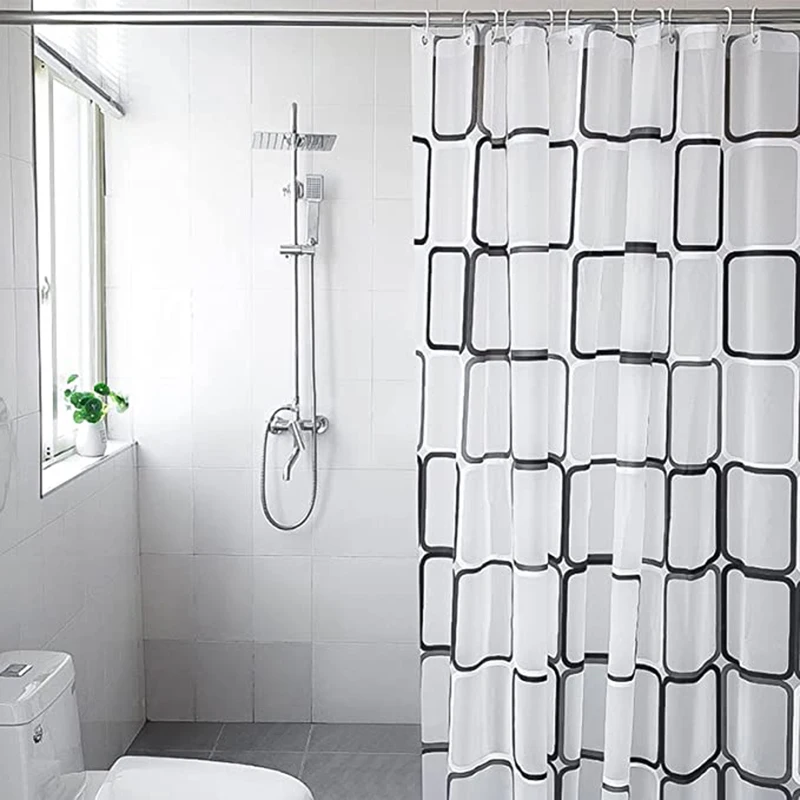 Bathroom shower curtain, black and white plaid plastic shower curtain for bathroom decoration, waterproof transparent cur