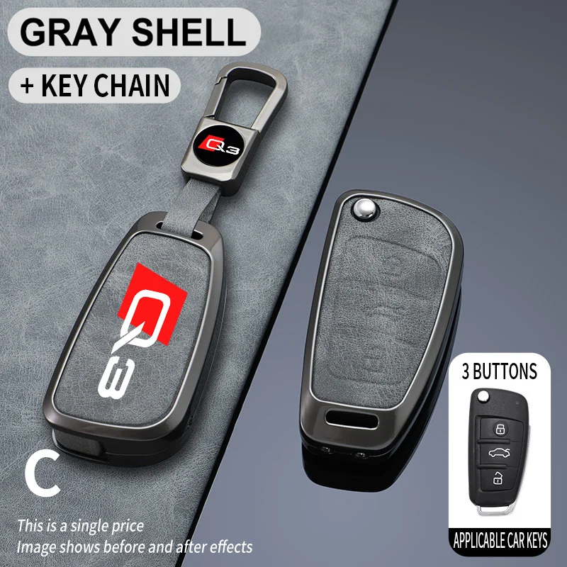 Zine Alloy Leather Car Remote Key Case Cover For Audi Q3 8U F3 RSQ3 Sportback Sline Interior Auto Accessories