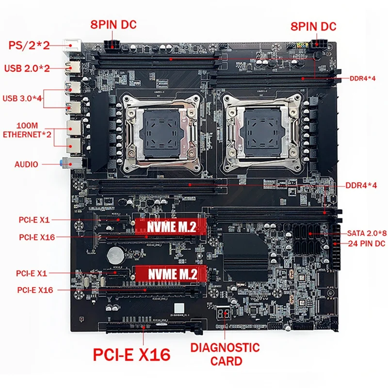 X99 Dual-Socket Motherboard Mining Motherboard LGA 2011-3 Dual CPU DDR4 Memory Slot PCI-E 16X SATA2.0 NVME M.2 Interface best gaming motherboard for pc