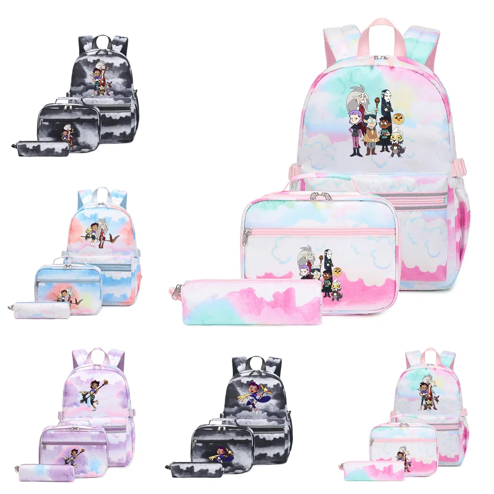 

3Pcs/Set The Owl House Teenager Student with Lunch Bag Travel Mochilas Backpack Colorful Bag Boys Girls School bags