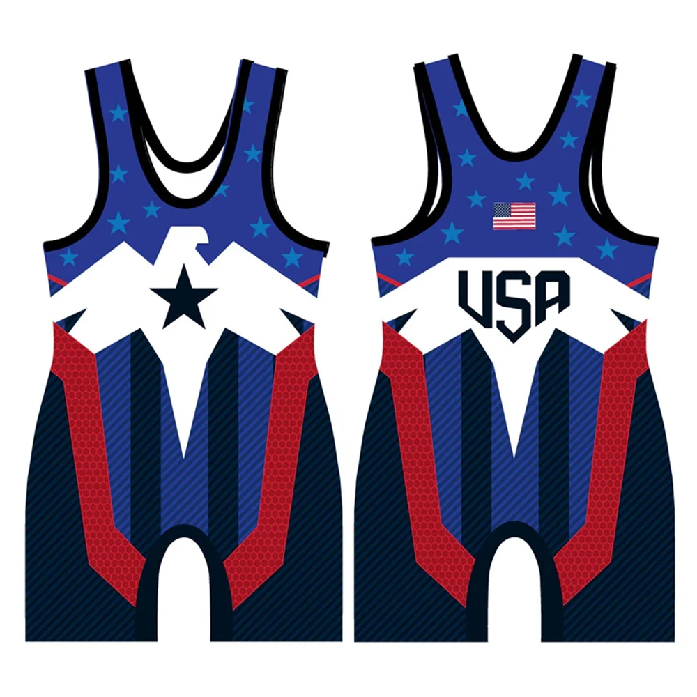 

5kount Usa Team Summer Men&'s Race Wrestling Singlets Suit Boxing Skinsuit Weightlifting Gym Training Tights Running Speedsuit
