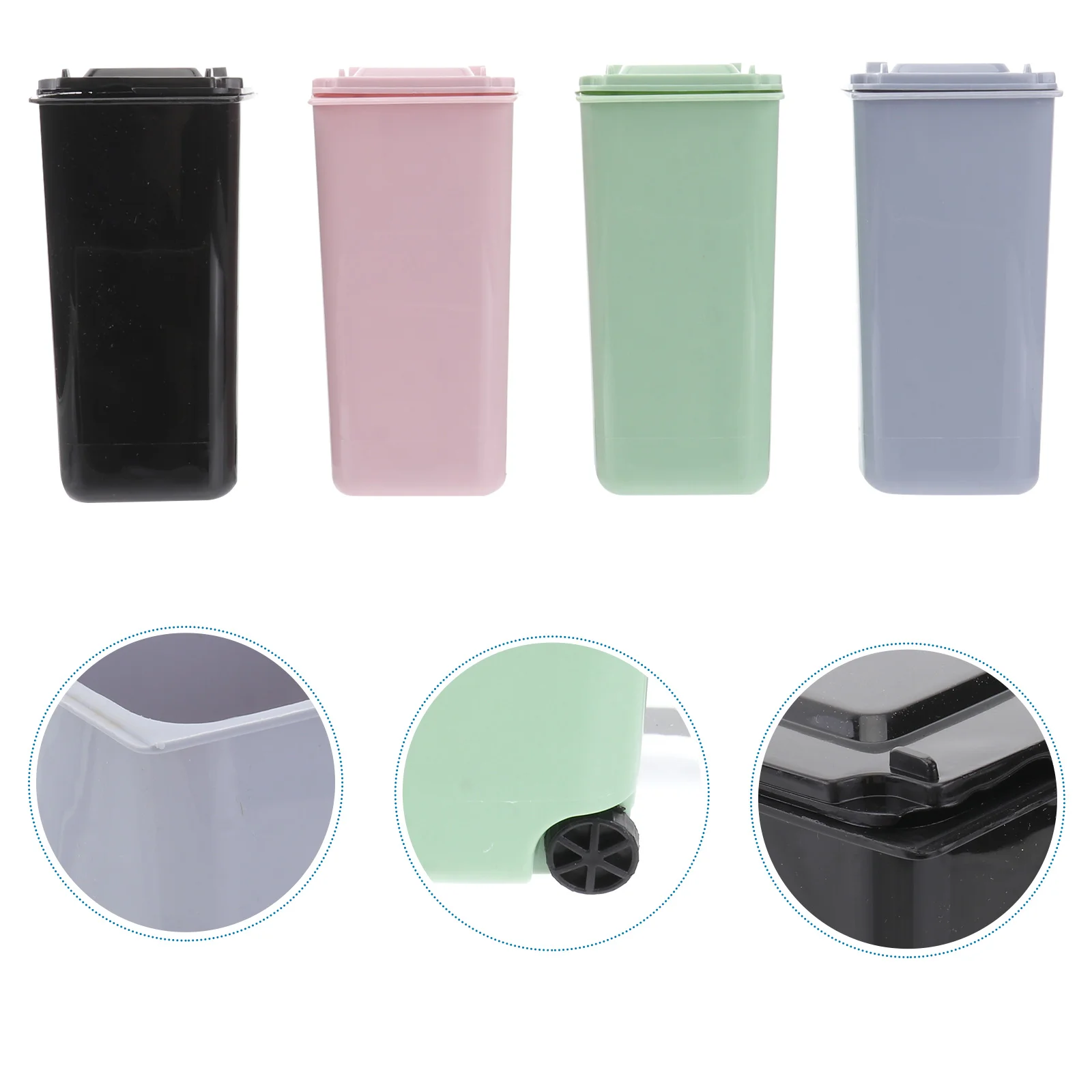 

4pcs Desktop Trash Can with Lid Wheel Small Garbage Can Bin Waste Container for Home Kitchen Bathroom Office