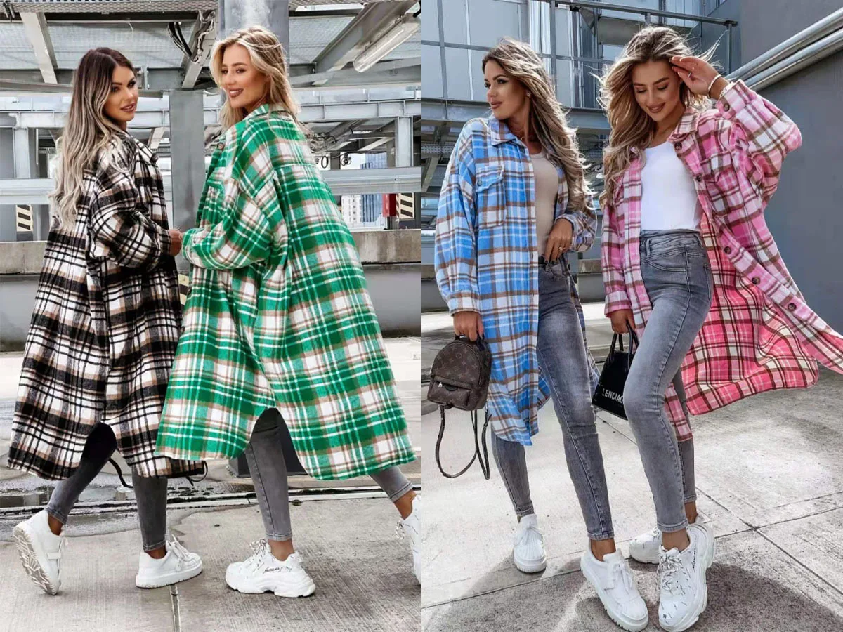 Komiyama-jaqueta xadrez casual solta para mulheres, casacos contrastantes,  lapela, manga comprida, bolsos, outono, nova, 2023 - AliExpress