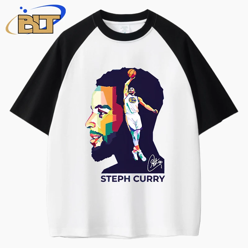 

stephen curry avatar print adult contrast short-sleeved raglan T-shirt summer sports top for men and women