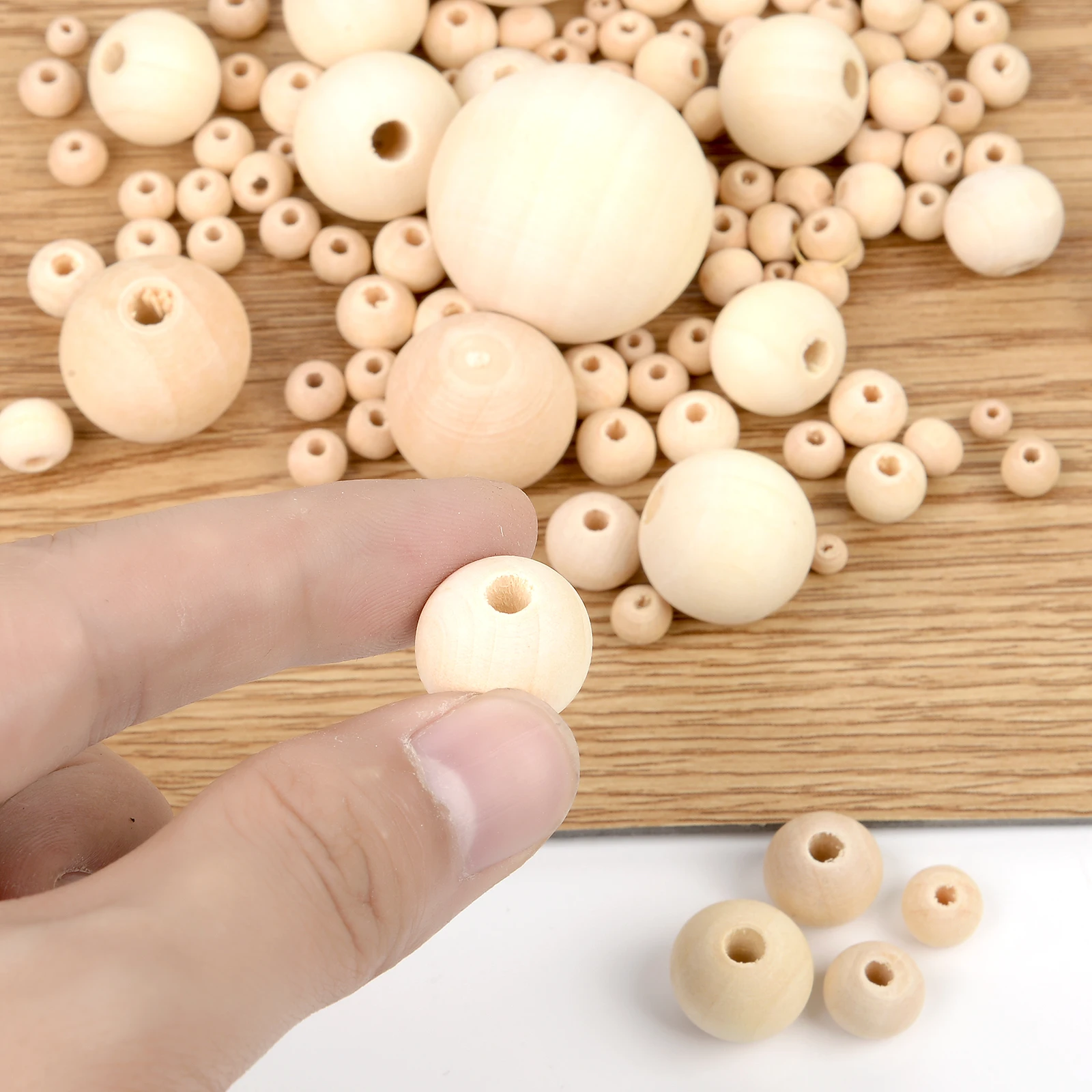 Abalorios de madera, cuentas de madera blanca de 12 mm, perlas de madera  redonda sorda grandes, perlas de madera natural DIY Craft Wooden, cuentas  espaciadores de madera -  México