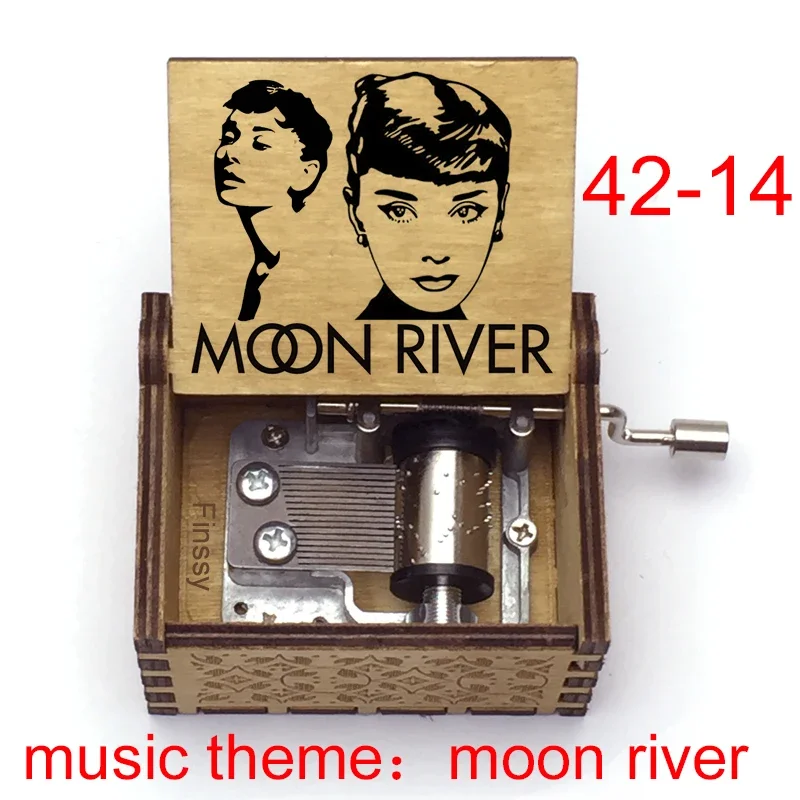 Audrey Hepburn Song Moon River music theme Wooden Music Box Hand Movie Fans Christmas Birthday Gift Craft 2