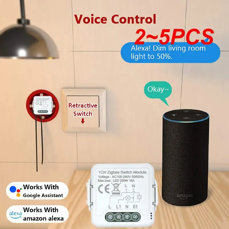 

2~5PCS Tuya Zigbee Smart Light Switch Module 1/2/3/4 Gang With 2 Way Control Smart Home Auto Breaker Work With Alexa Home