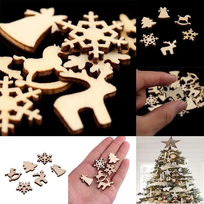 100Pcs Christmas Decorative Wood Chips Natural Wooden DIY Christmas Tree Hanging Pendant HomeDecor Christmas WoodChip Craft Gift
