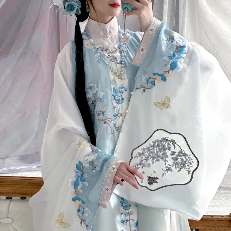 Stand-up Collar Cardigan Than Nail Imitation Makeup Flower Horse Face Skirt Ming System Embroidery Original Hanfu Female