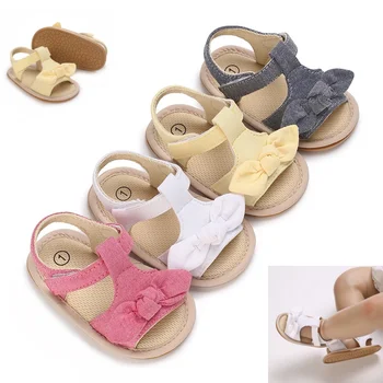 Nuovi sandali da bambina casual e comodi in tinta unita da 0-18 mesi, sandali estivi traspiranti e leggeri con punta rugiada a farfalla 1
