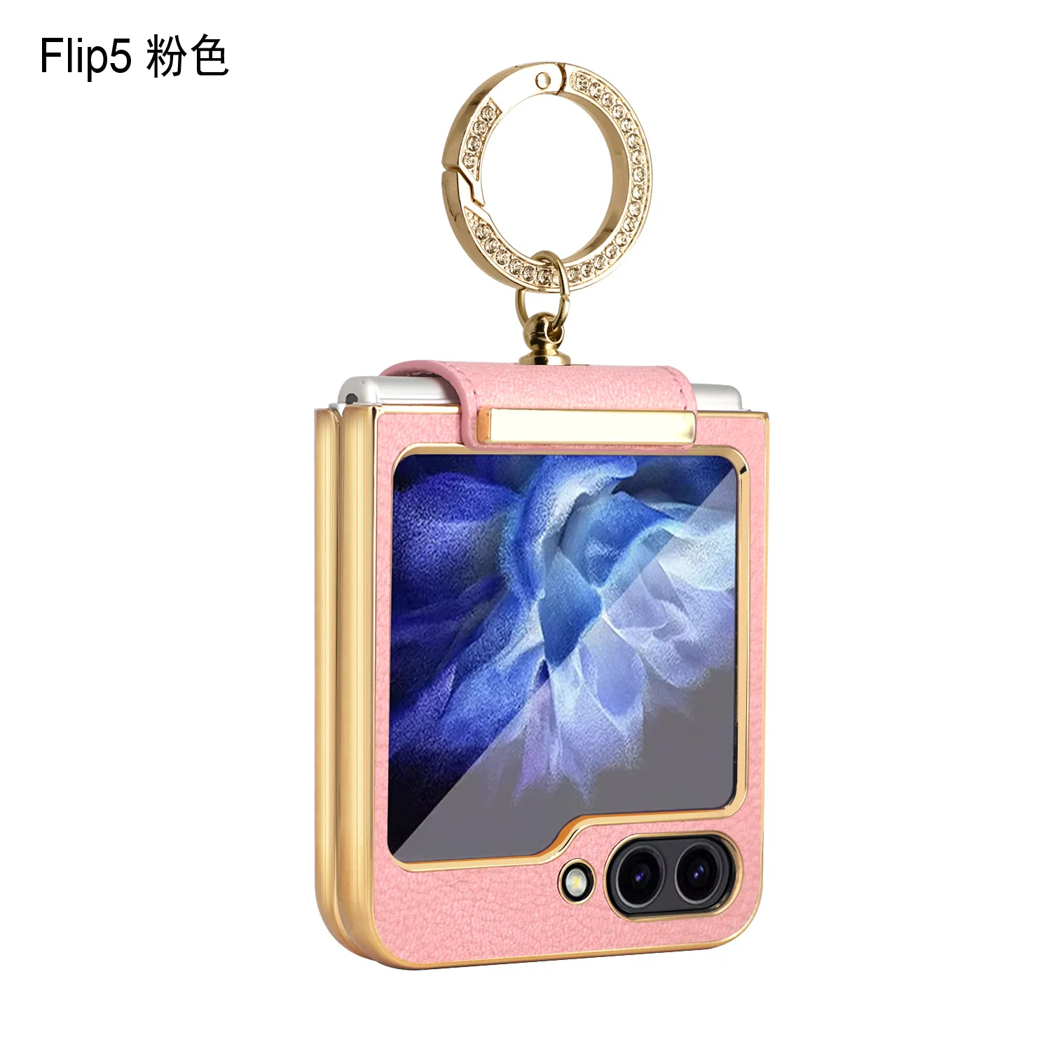 For Samsung Galaxy Z Flip 5 4 3 5G Case Colorful Matte Plain Leather Glitter Metal Ring With Mirror Film Folding Shockproof Case