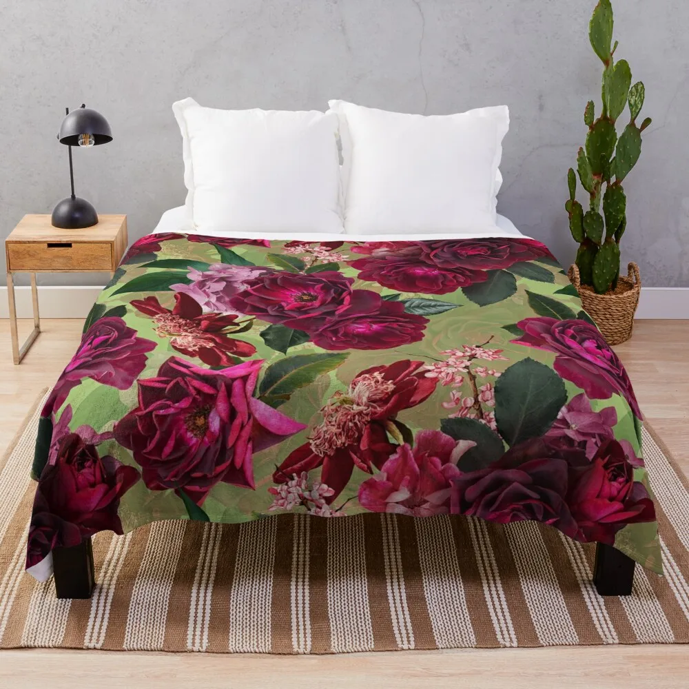 

Antique Green Botanical Flower Rose Garden Throw Blanket Thermal Blankets For Travel Blanket Luxury Soft Blanket