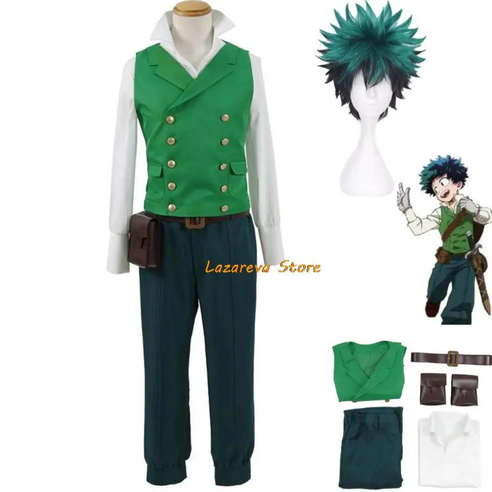 

Anime My Hero Academia Midoriya Izuku Cosplay Costume Deku Doujin Daily Uniform Green Vest Wig Man Woman Halloween Party Suit