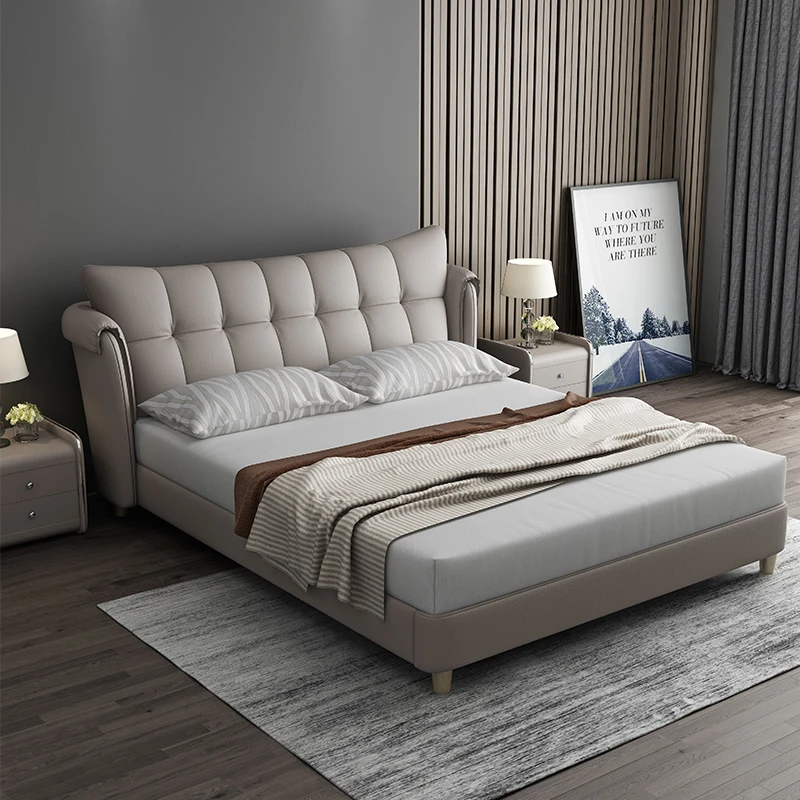 

Italian light luxury soft bed, modern simple solid wood bed, household 1.5 meter wedding bed, leather bed, double bed, master