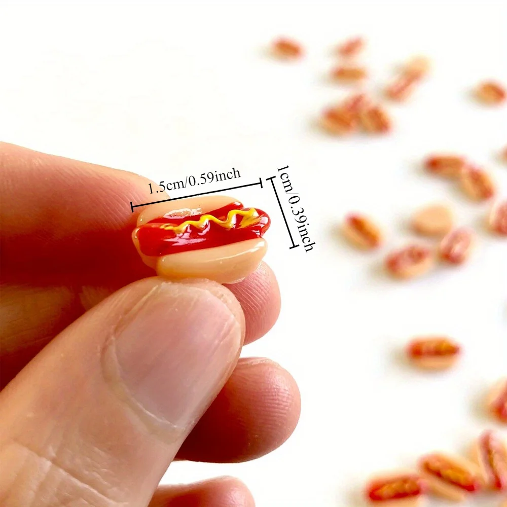 10 Stück Mini-Hotdogs-Miniaturen aus Kunstharz, künstliche Lebensmittel-Cabochon für Feengarten, Mikrolandschaft, Zuhause, DIY, Handwerk, Dekoration, Ornament – Detail 1