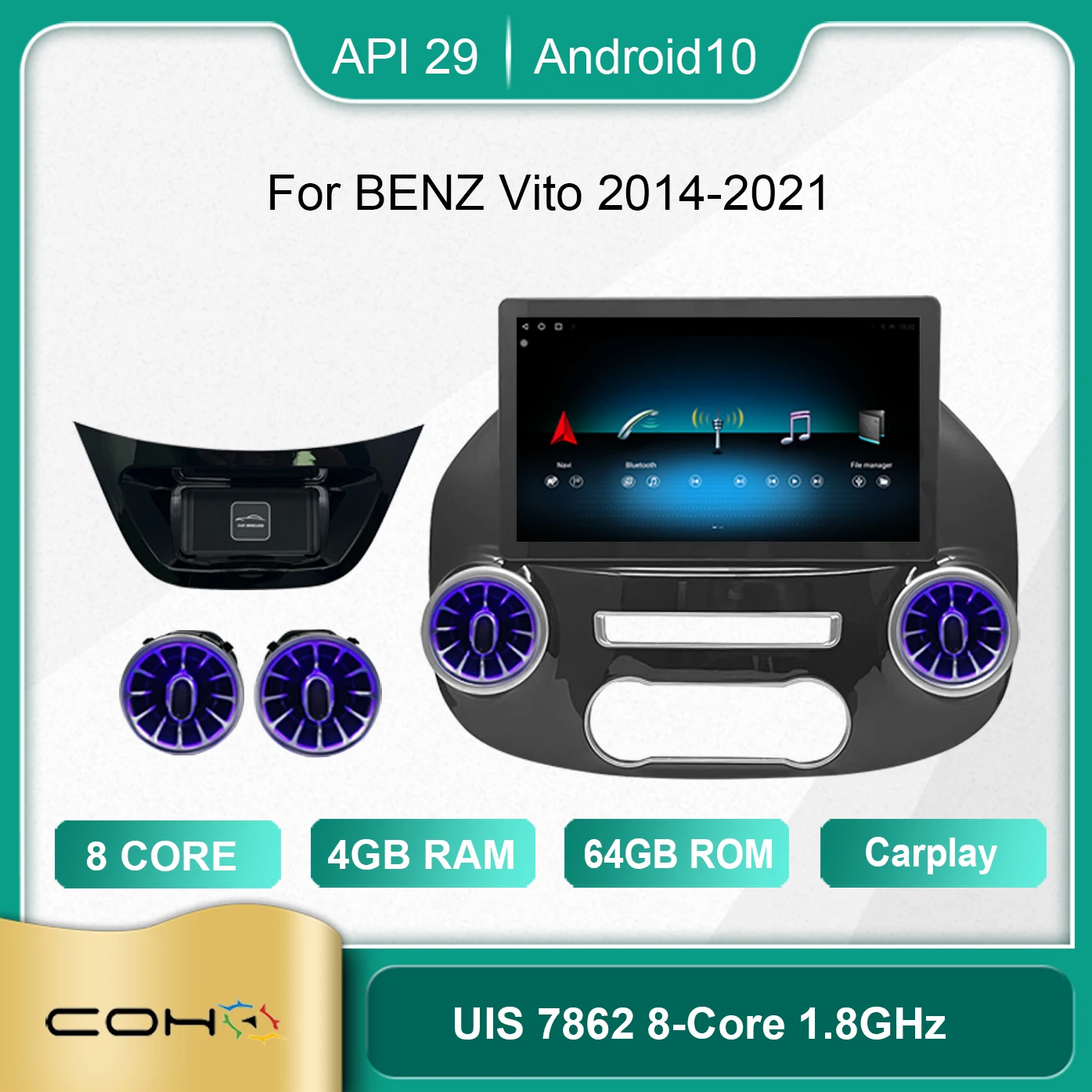 

For BENZ Vito 2014-2021 1970*1080 Resolution UIS7862 Octa-core 4+64gb Car Navigation CarPlay Car Radio Multimedia Video Player