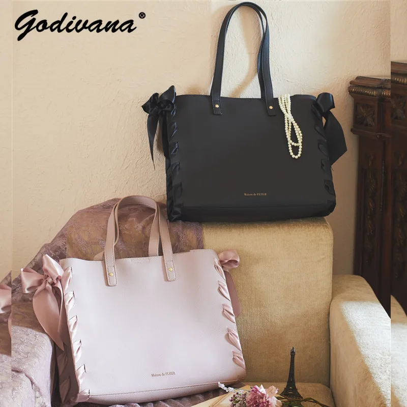 japanese-style-strap-bow-large-capacity-tote-commuter-women's-shoulder-bags-sweet-pink-shopping-bag-fashion-leather-bags