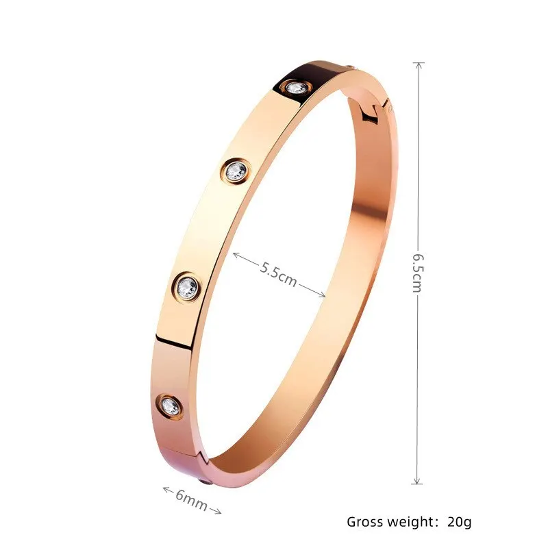 Bangle Bracelet 1PCS Rose Gold-color Bracelet Women Ladies Light Luxury Style Oval Diamonds Glossy Individual Bag Decoration