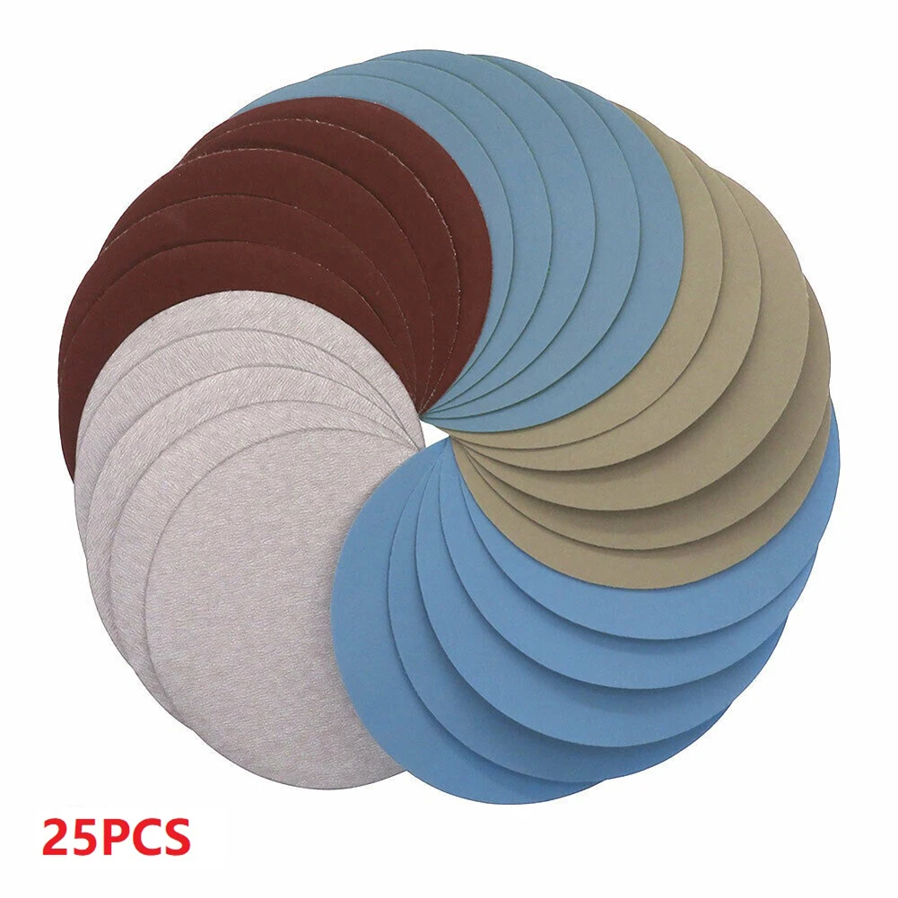 25 Dischi Abrasivi Rotondi 150mm Con Gancio E Anello - Set Grane Miste 800/1500/2000/3000/4000 Per Levigatura E Lucidatura (5 Per Grana)