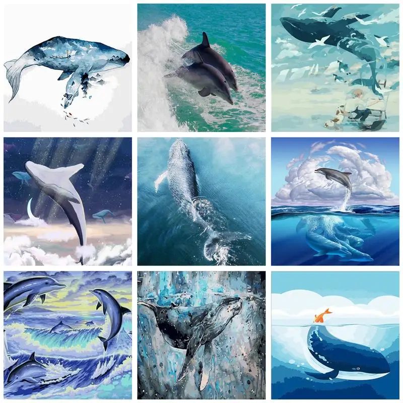 

RUOPOTY DIY Painting By Numbers With Frame Dolphin Whales Canvas Painting Home Art Paint Kit Handpainted Gift For Adults Crafts
