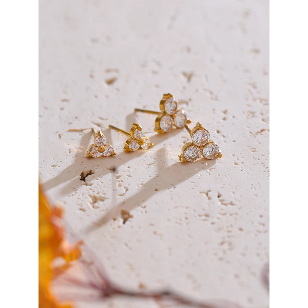 Yhpup Style Shiny Cubic Zirconia Flower Earrings for Women Stainless Steel