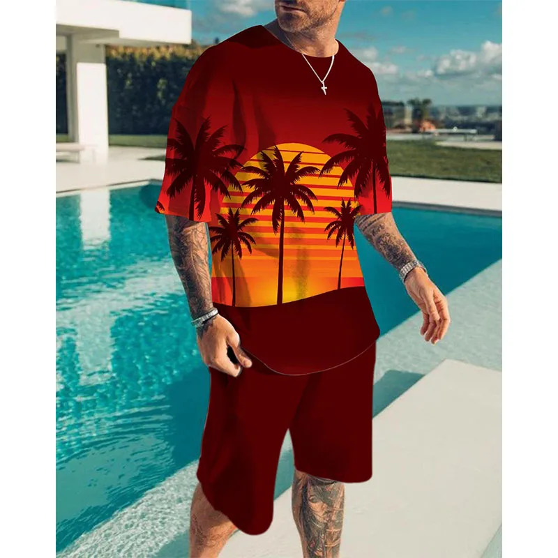 Hawaiian Mens 3D Print Coconut Tree Casual Tracksuit